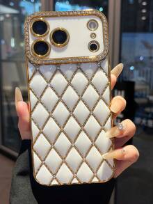 1pc Diamond Shaped Rhombus Electroplated Laser Engraved TPU Phone Case Compatible With IPhone Waterproof Shockproof Anti-Fall Scratch Resistant - Gold - View 8