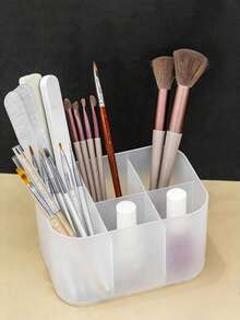 6-Grid Manicure Tool Box & Nail Art Brush Organizer, Desktop Storage Case For Nail Tools & Makeup Accessories, Suitable For Salon & Home Use - Multicolor - View 1