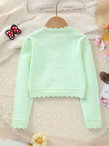 Cardigan Rajut Warna Polos Elegan Bermotif Bunga Renda Berongga untuk Anak Perempuan, Cocok untuk Semua Musim atau Hadiah Idul Adha - Mint Green - View 7