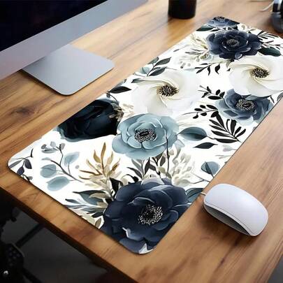 Alfombrilla de ratón con diseño floral creativo, alfombrilla de ratón grande rectangular multiusos para juegos, base de goma antideslizante con borde cosido, para escritorio, portátil, ordenador de escritorio, accesorios de oficina duraderos, accesorio de escritorio