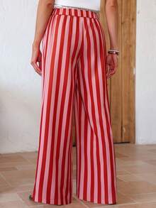 Women's Casual Striped Straight Leg Loose Pants, Suitable For Summer Holiday And Daily Wear Vacation Spring - Red - View 2