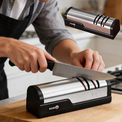专业USB充电便携式电动磨刀器，20度可调直刃磨刀器，适用于厨房刀具、切片刀、三德刀、削皮刀、小刀、陶瓷刀的研磨和抛光。
