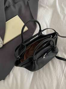High-End Embossed Black Handbag, New Niche Design Water Bucket Bag, Versatile Commuter Shoulder Crossbody Bag, Minimalist Retro Style Daily Wear Women's Bag, Luxurious Quality Large Capacity Tote, Suitable For Work, Leisure And Various Occasions - Black - View 6