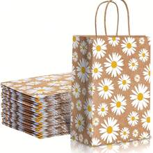 Gift For Her/Him 12pcs Daisy Flower Kraft Paper Gift Bags With Handles - Brown Floral Design For Spring Parties, Weddings, Birthdays & Shopping Events - View 4