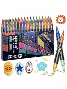 12/24/36/48 Colors Glitter Brush Markers, Dual-Tip Dual-Color 1-5mm Soft Brush Tip Glitter Markers, Suitable For Doodle, Writing, Glitter Art Craft, Adult DIY, Greeting Card Making, Office & School Supplies, Back To School - Multicolor - View 5
