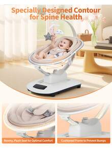 Columpio eléctrico para bebés y niños pequeños: 5 movimientos relajantes y velocidades ajustables, reclinación ajustable, arnés de 5 puntos, control remoto, nanas y balancín portátil para recién nacid - Caqui - Ver 2