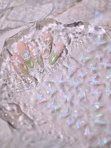 1片亮面贝壳粉色果冻蝴蝶美甲贴纸，春夏5D自粘美甲贴花，美甲饰品，DIY美甲用品美甲贴纸 - 彩色 - 查看 6