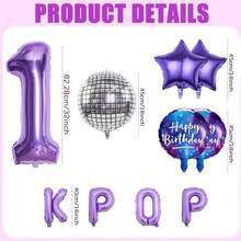Bộ 10 bóng bay chủ đề KPOP, bóng bay số màu tím 32 inch, kết hợp với bóng bay sinh nhật màu tím và bóng bay hình ngôi sao. Lý tưởng cho trang trí tiệc sinh nhật sôi động và tạo không khí buổi hòa nhạc, trang trí tiệc và các sự kiện theo chủ đề âm nhạc (Màu sắc có thể khác nhau do ánh sáng). - Bộ 10 món màu tím số - Xem 2