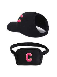 2pcs/Set Women's Personalized A-Z Letter Messy Ponytail Baseball Cap And Crossbody Bag Set, Adjustable Strap And Multi-Functional Crossbody Bag For Phone And Coins, Suitable For Outdoor, Vacation, Street Wear - Black - View 10