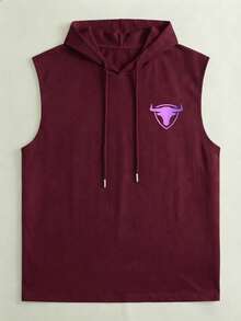 Áo ba lỗ có mũ in chữ ombre hình đầu bò, áo thun nam không tay phong cách đường phố Mỹ, trang phục thể thao năng động. - Màu Đỏ Sâu - Xem 4