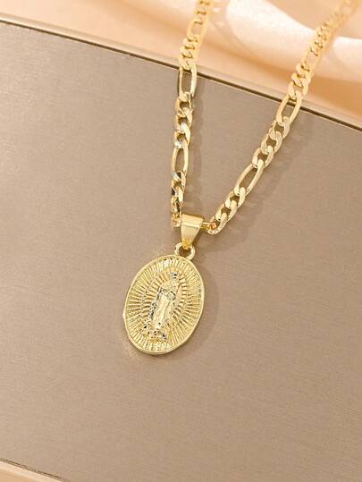  14K Gold Plated Copper Zirconia Stone Virgin Mary Necklace, Exquisite Jewelry Exclusive Design For Girl, Religious Symbol, Sparkling For Daily Wear, Perfect Gift For Religious Jewelry Enthusiasts