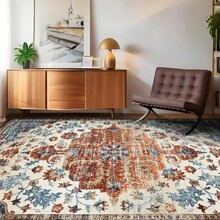 WWohnzimmer Teppich Retro Floral , Abriebfest, Rutschfest, Maschinenwaschbar, Weich und Pflegeleicht, Geeignet für Schlafzimmer, Esszimmer, Arbeitszimmer, Büro und Mehrzweckräume, Modische Raumdekorat - Orange - Übersicht 3