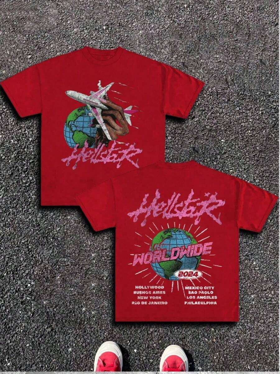 Double-Sided Digital Printed T-Shirt With "" Branding Motif 1Pcs Casual Soft Short Sleeve Pure 100% Cotton T - Shirt ,Unisex Print Y2K Crew Neck T Shirt For Women, Holiday, Vacation, Spring, Festival,Graphic Tees,Vintage T Shirts,Free Shipping,100% Cotton - Đỏ 3 - Xem 1
