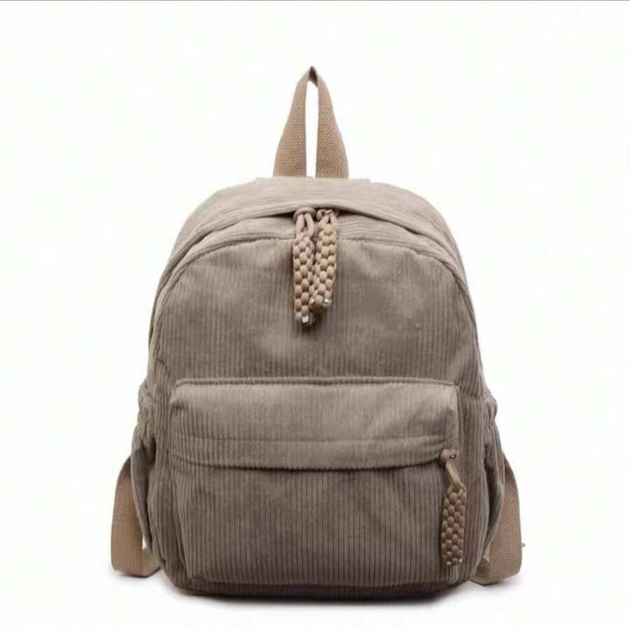 Women's Small Velvet Backpack, Stylish, Solid Color (Without Keychain) - Brown - View 1