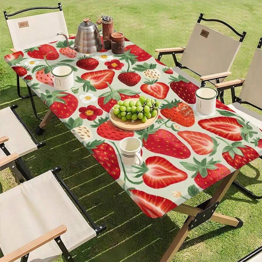 1 chiếc khăn trải bàn chủ đề dâu tây, họa tiết dâu tây màu hồng, khăn trải bàn ăn tiệc mùa xuân/hè, quà tặng tiệc dâu tây, đám cưới, quà tặng Ngày của Mẹ.