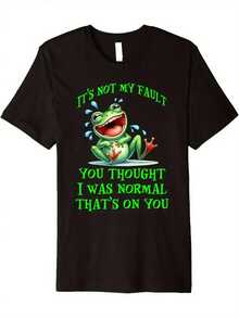1PC Funny Frog T-Shirt For Men & Women - "It'S Not My Fault You Thought I Was Normal" Slogan With Smiling Green Frog & Poison Dart Design, 100% Soft Crewneck Retro Graphic Tee, Casual Regular Fit Black Shirt With Vibrant Green Print Summer Tops Summer Clothes Shirts Spring Outfits For Women Summer Graphic Tees Women T Shirts Tropicoqueta Outfits Tropical Outfits For Women Going Out Tops Women - 黑色 - 查看 6