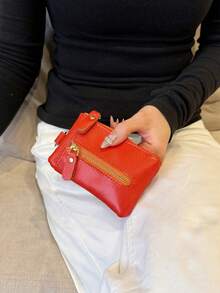 Ví đựng chìa khóa bằng da PU mới, tiện dụng, ví đựng tiền xu, ví đựng thẻ đa năng có khóa kéo, ví cầm tay dễ thương, ví đựng tiền xu nhỏ gọn tối giản dành cho nữ. - Nhiều màu - Xem 10