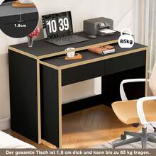Desk/Shelf + Chest Of Drawers - Compact 2-In-1 Desk, Extendable, Made Entirely Of 1.8 Cm Thick Wood, Equipped With Casters, Flexibly Combinable, Folding Desk - Black + Particleboard - View 4