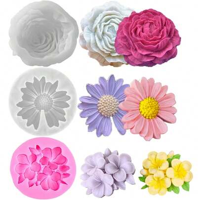 3pcs/Set 3D Floral Silicone Molds, Suitable For DIY Handmade - Peony, Daisy And Egg Flower Shapes, Multiple Sizes/Shapes Available, Applicable For Candle Making, Soap, Gypsum And Clay Crafts, Ideal For Wedding And Handmade Soap Candle Gifts