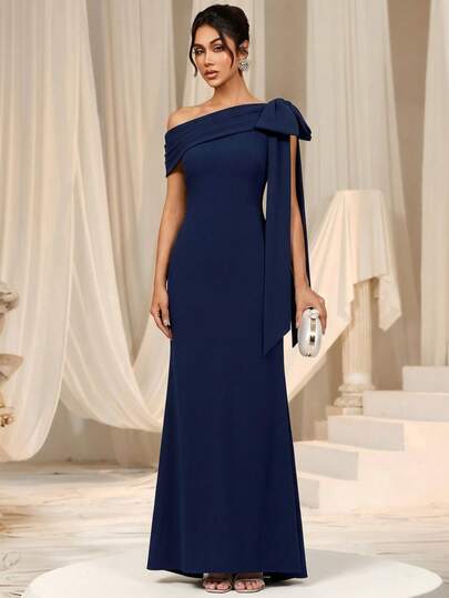 EVERPRETTY Elegant V-Neck Pleated Long Evening Dress With Flowing Batwing Sleeves Suitable For Formal Party Galas Wedding Spring Party Prom Semi Formal Wedding Guest