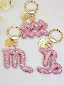 1pc Soft Clay Rhinestoned Pink Women's 12 Zodiac Keychain, Gifts For Friends On Valentine's Day Car Accessories Bag Charm School Cute Goth Y2k - Chòm sao - Xem 4