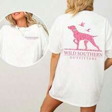 [100% Cotton] Pink Camo Hunting Dog T-Shirt, Wild Southern T-Shirt, Simply Printed Graphic Tee, New Comfortable Retro Cotton T-Shirt-L91t Chemise - White - View 6