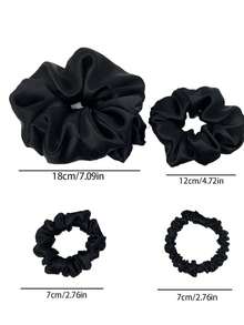 Bộ 4 dây buộc tóc co giãn màu đen thanh lịch, phù hợp cho sử dụng hàng ngày, dạo phố, buộc tóc đuôi ngựa cao, búi tóc, dự tiệc và đi chơi. - màu đen - Xem 5