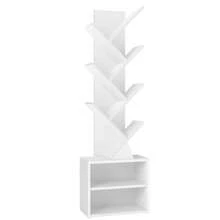 VASAGLE Tree Bookshelf, Modern Bookcase, Floor Standing Book Shelf, For Bedroom, Living Room, Home Office, 2 Open Compartments - White - View 7