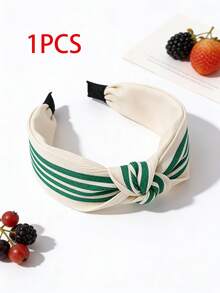1条优雅绿色条纹宽发带，高帽檐覆盖，时尚百搭，适合外出、派对、洗脸、节日礼物等场合。 - 綠色 - 查看 2