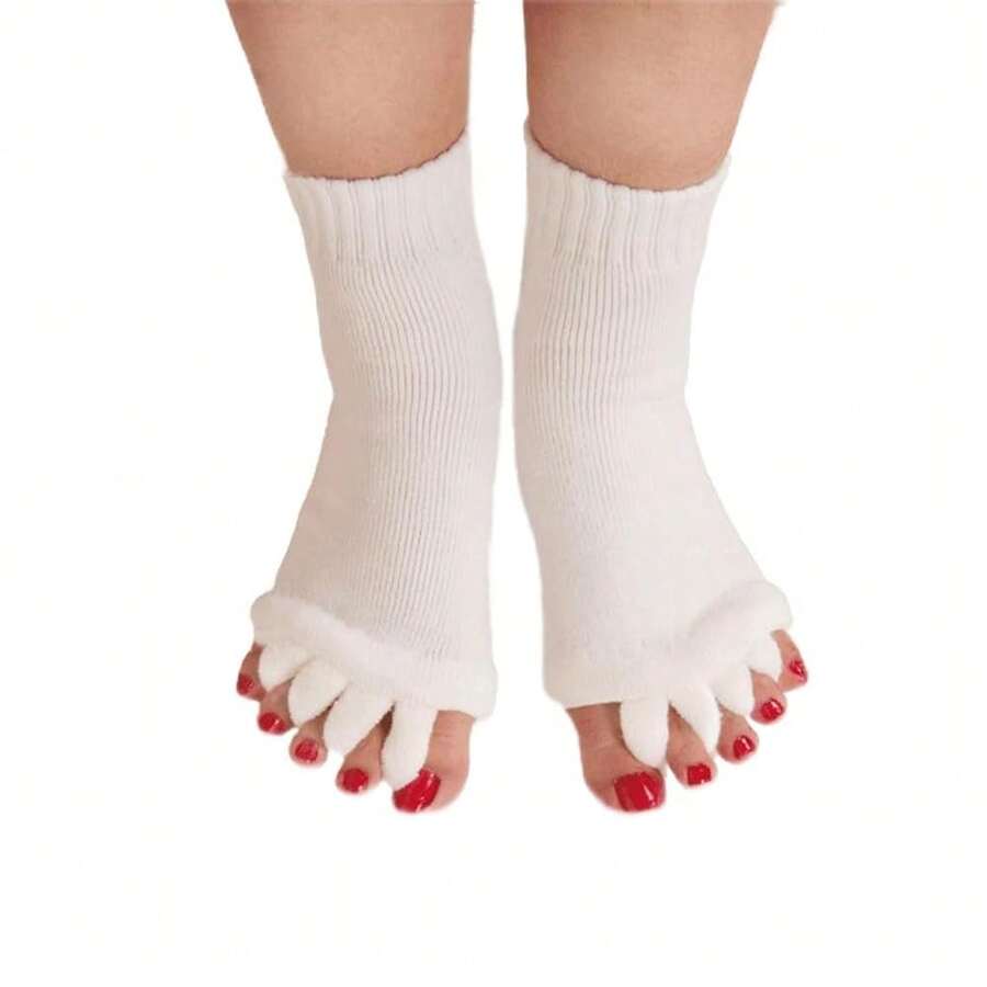Women Toe Separator Socks Toeless Foot Alignment Socks For Yoga GYM Massage Pain Relief Improves Circulation Stretchy - White - View 1