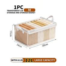 1 Giỏ đựng đồ trong suốt có nắp đậy, xếp chồng được, chống bụi, chống ẩm, chống thấm nước, hộp và giỏ đựng đồ đa năng dùng cho gia đình, dã ngoại, ký túc xá, nhà bếp, phòng ngủ, tủ quần áo và nhiều nơi khác. - Trong sáng - Xem 9