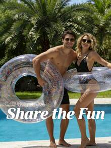 1/5/10pcs Transparent Sequin Inflatable Swimming Ring,Floating Mat, Thickened Wear-Resistant Leak-Proof PVC Swim Tube, Adult Transparent Cute Underarm Thick Circle Large Buoyancy Swim Ring,Lightweight And Portable - Clear - View 2