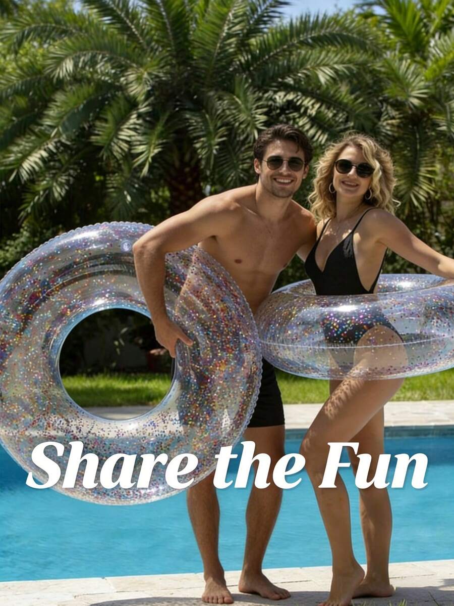 1/5/10pcs Transparent Sequin Inflatable Swimming Ring,Floating Mat, Thickened Wear-Resistant Leak-Proof PVC Swim Tube, Adult Transparent Cute Underarm Thick Circle Large Buoyancy Swim Ring,Lightweight And Portable