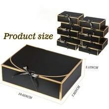 Hộp quà mạ vàng 5 chiếc/1 chiếc có nắp, kích thước 10.6x7.8x3.1 inch, hộp quà cầu hôn phù dâu sang trọng, hộp quà màu đen dùng làm quà tặng, quà cưới, quà mừng em bé chào đời, quà sinh nhật. - Màu đen với viền vàng - Xem 3