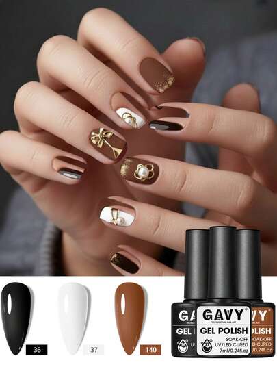 GAVY 3支/套纯色指甲油，每瓶7毫升，棕色系，适合日常佩戴，持久防脱落，UV/LED光疗灯固化