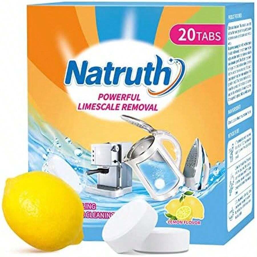 NATRUTH 20 Packs Powerful Limescale Removal,Efficient Water Bottle Cleaning Tablets,Odor-Free KETTLE & Coffee Cup Cleaner Tablets,Descaler For Coffee Machine,Natural Stainless Steel Cup Cleaners - / - View 1