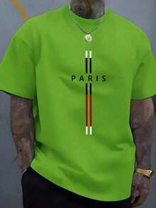 Graphic TeesMen's Cotton Casual T-Shirt, Paris Graphic Design, Men's Classic Crew Neck T-Shirt - Soft Cotton Daily Wear100% Cotton,Summer Tops - 綠色1 - 查看 4