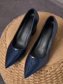MonaNise Chaussures à talons hauts épais de 7 cm à bout pointu pour femmes, polyvalentes pour les fêtes, les occasions décontractées et formelles - Bleu marine - Voir 4