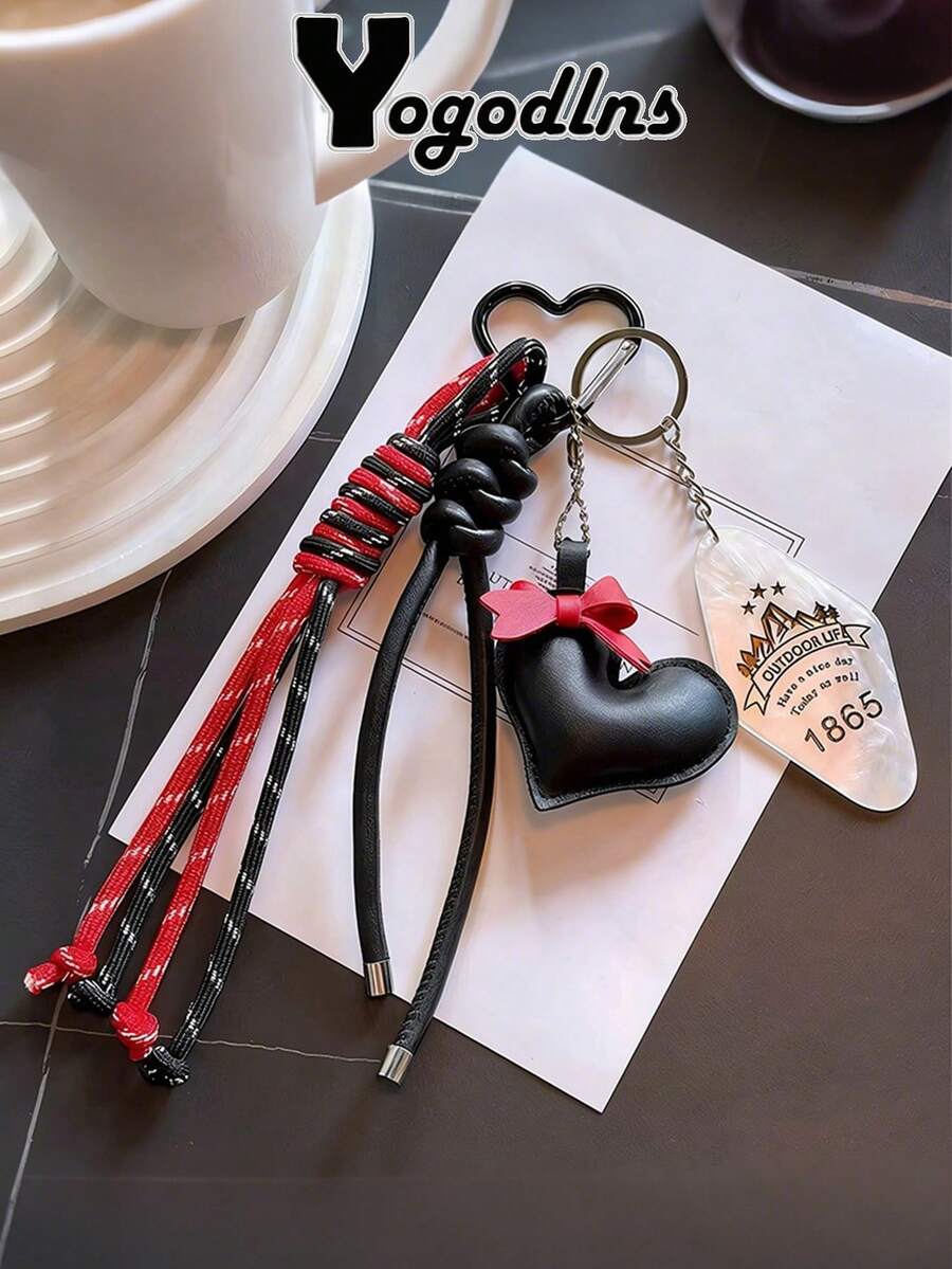 Yogodlns 优雅猫形钥匙扣 艺术绳钥匙扣 独特钥匙吊坠 女士极简主义包包挂饰 可爱猫咪钥匙扣 汽车钥匙圈 卡通挂件 时尚包包挂饰 - 彩色 - 查看 1