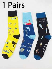 Randomly Gifted 1/3 Pairs Of Men's Colorful Block Design Fashion Short Socks, AB Style Socks Suitable For Fishing Enthusiasts, Soft And Comfortable, Suitable For Various Daily Outings And Home Use. - Multicolor - View 6