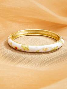 1 Stück erfrischender Blumen Frühlings Armreif, einzigartiger modischer Emaille Tropföl zarter Blumen Armband, geeignet für Damen Alltag, Urlaub und Partytragen - Platin - Übersicht 6