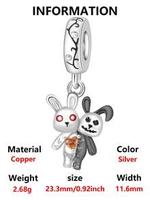 1 pieza Colgante de conejo negro y blanco con encanto de moda, elegante y versátil, cobre con circonita, regalo para pulsera o collar DIY - Multicolor - Ver 5