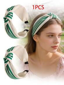 1条优雅绿色条纹宽发带，高帽檐覆盖，时尚百搭，适合外出、派对、洗脸、节日礼物等场合。 - 綠色 - 查看 6