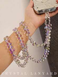 1pc Crystal Chain Long Necklace, Handmade Beaded Chain Made Of PP Material, Versatile For Hanging Phone, Bag, Crossbody Wear, Shiny Decorative Chain For Women, New Luxury Crystal Beaded Phone Lanyard, Elegant Shoulder Strap, Fashionable Phone Charm, Back To School Season - Multicolor - View 2