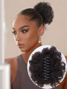 4 Inch Synthetic Hair Scrunchie Ponytail, Detachable African Natural Fluffy Curly Hair Bun - Dark Brown - View 2