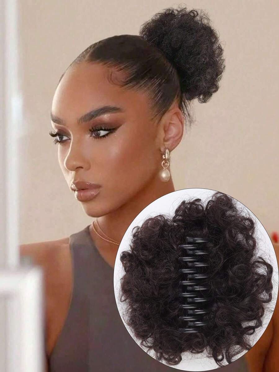 4 Inch Synthetic Hair Scrunchie Ponytail, Detachable African Natural Fluffy Curly Hair Bun