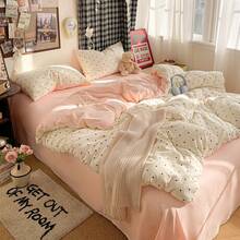 Bộ ga trải giường 2/3 món họa tiết kẻ caro thực vật, chấm bi, vải voan nhăn, gồm 1 ga trải giường và 2 vỏ gối, không kèm ruột chăn, chất liệu mềm mại và thoáng khí, phù hợp với giường đôi, giường cỡ Queen, giường cỡ King, có thể giặt máy, sử dụng được cả bốn mùa. - Hồng - Xem 5