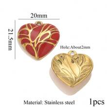 1 pieza Colgante con forma de corazón vintage de acero inoxidable con baño de oro de 18K, disponible en colores como rojo y rosa, adecuado para hacer collares, pulseras, pendientes y otras joyas DIY, gran regalo para mujeres - colgante de corazón - Ver 16