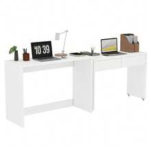 Desk/Shelf + Chest Of Drawers - Compact 2-In-1 Desk, Extendable, Made Entirely Of 1.8 Cm Thick Wood, Equipped With Casters, Flexibly Combinable, Folding Desk - White + Particleboard - View 4