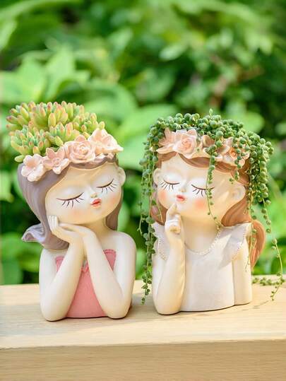 Chậu trồng cây hình mặt tiên bằng gốm, chậu trồng cây mọng nước dễ thương, chậu hoa trong nhà/ngoài trời có lỗ thoát nước.